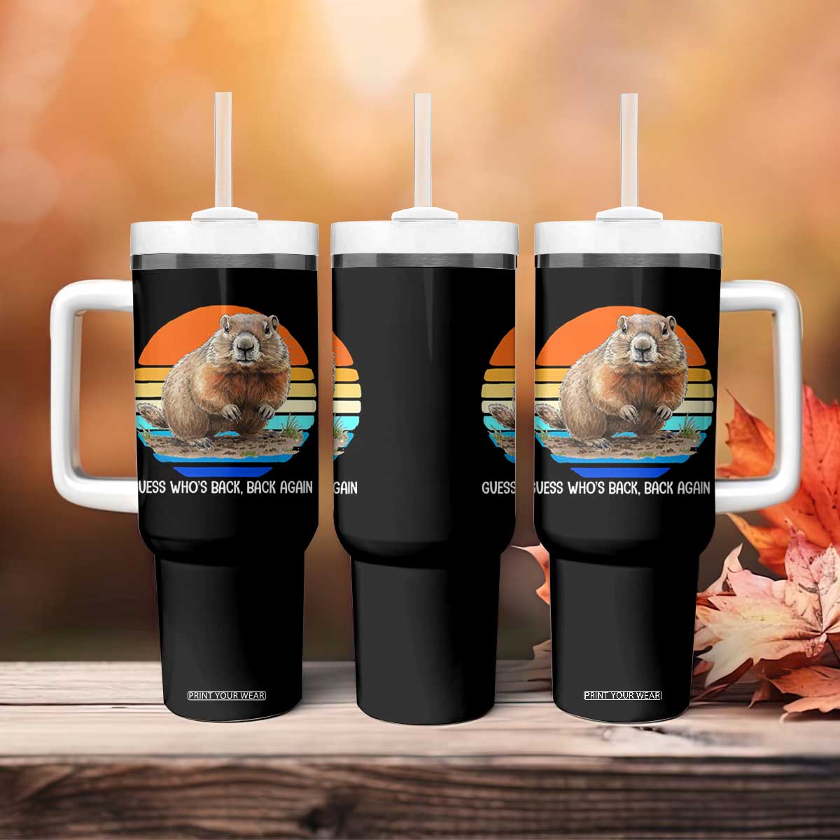Groundhog Day Tumbler With Handle Retro Vintage Funny Woodchuck Guess Whos Back TS10 Print Your Wear