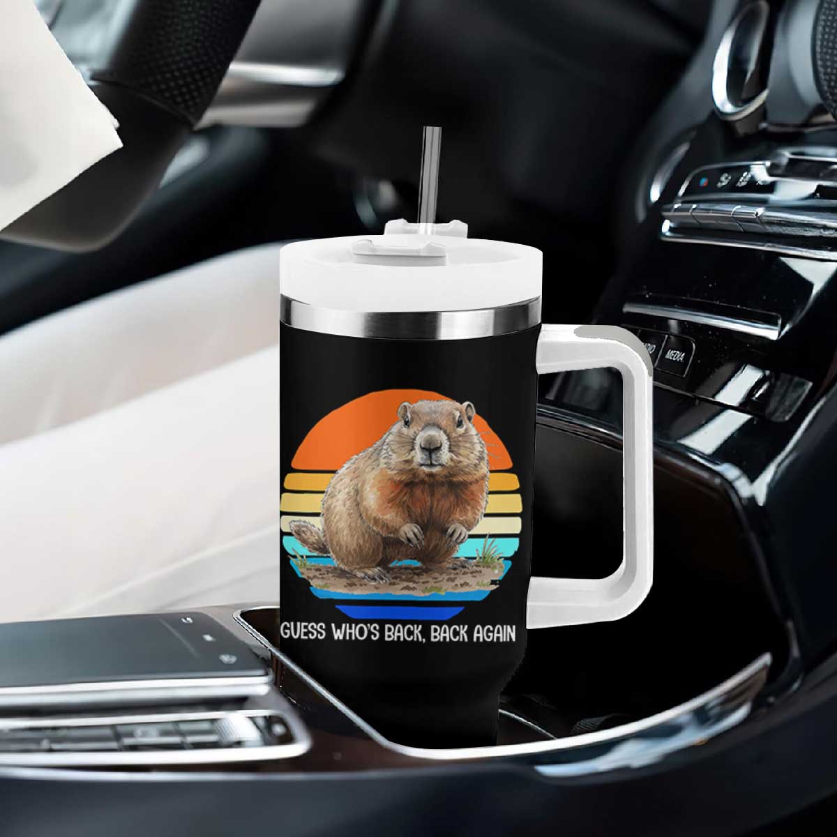 Groundhog Day Tumbler With Handle Retro Vintage Funny Woodchuck Guess Whos Back TS10 Print Your Wear