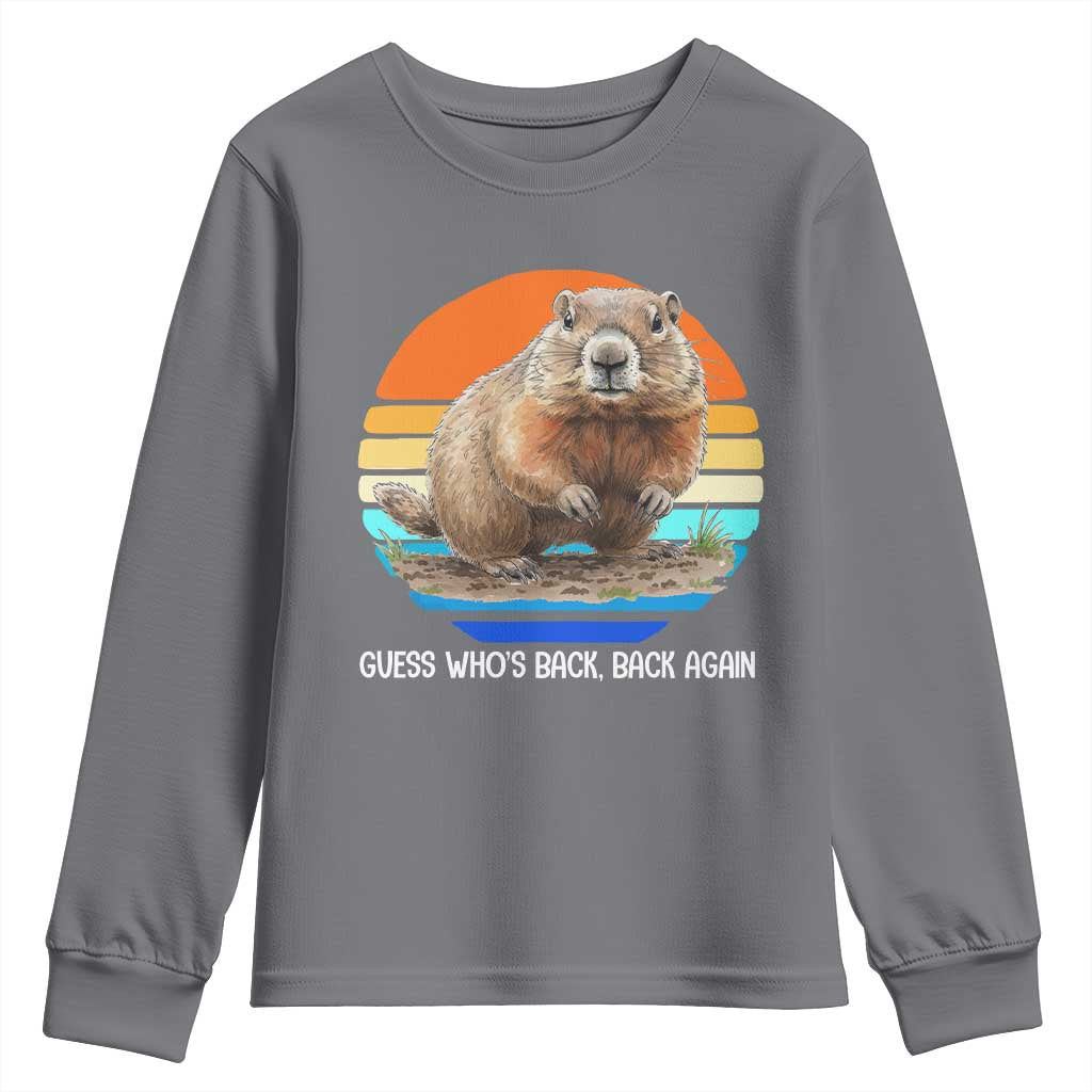 Groundhog Day Youth Sweatshirt Retro Vintage Funny Woodchuck Guess Whos Back TS10 Charcoal Print Your Wear