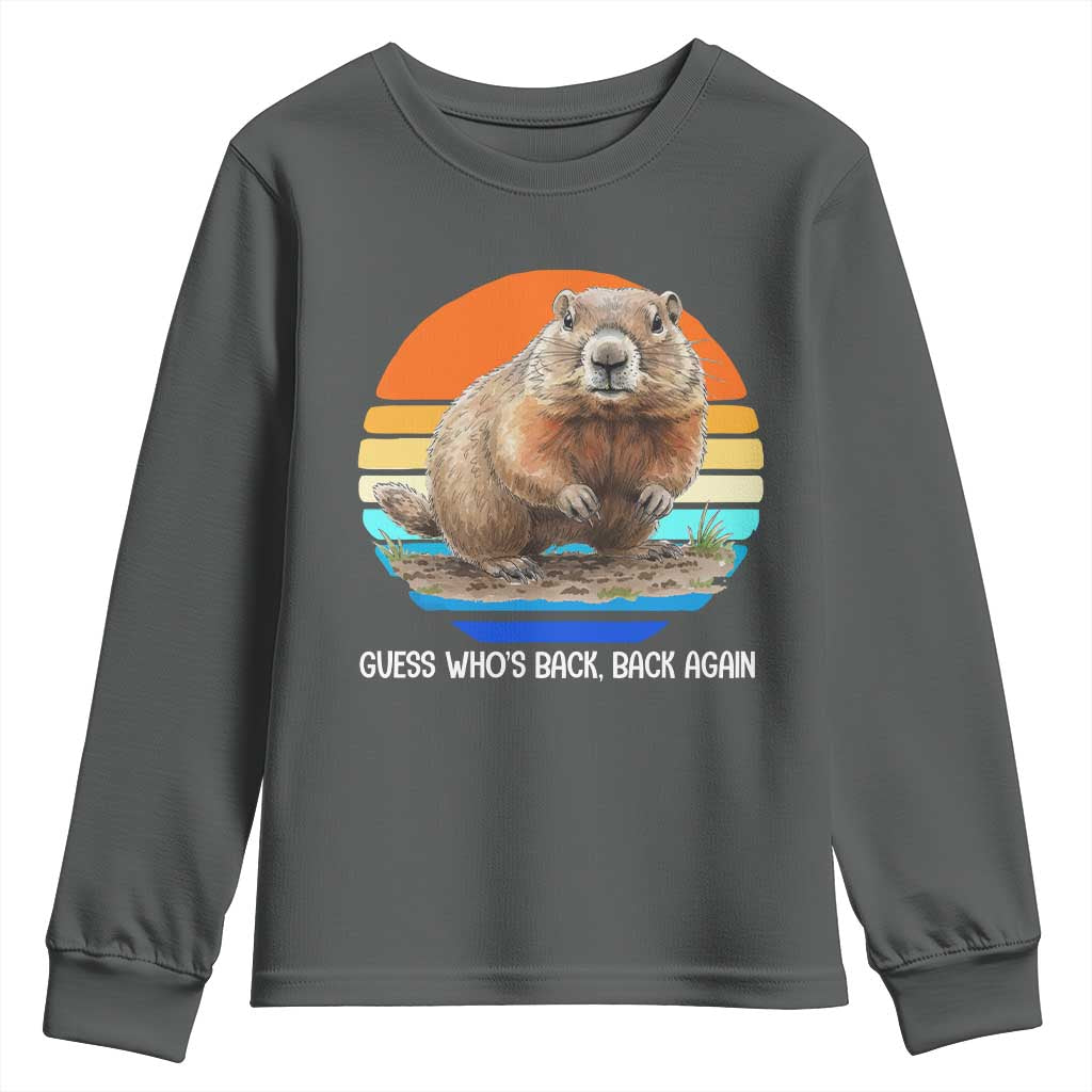 Groundhog Day Youth Sweatshirt Retro Vintage Funny Woodchuck Guess Whos Back TS10 Dark Heather Print Your Wear