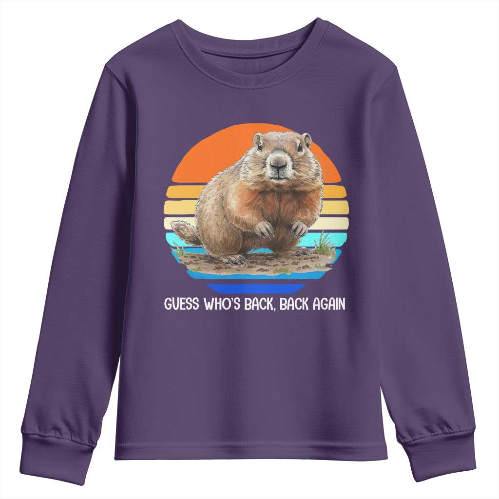 Groundhog Day Youth Sweatshirt Retro Vintage Funny Woodchuck Guess Whos Back TS10 Purple Print Your Wear