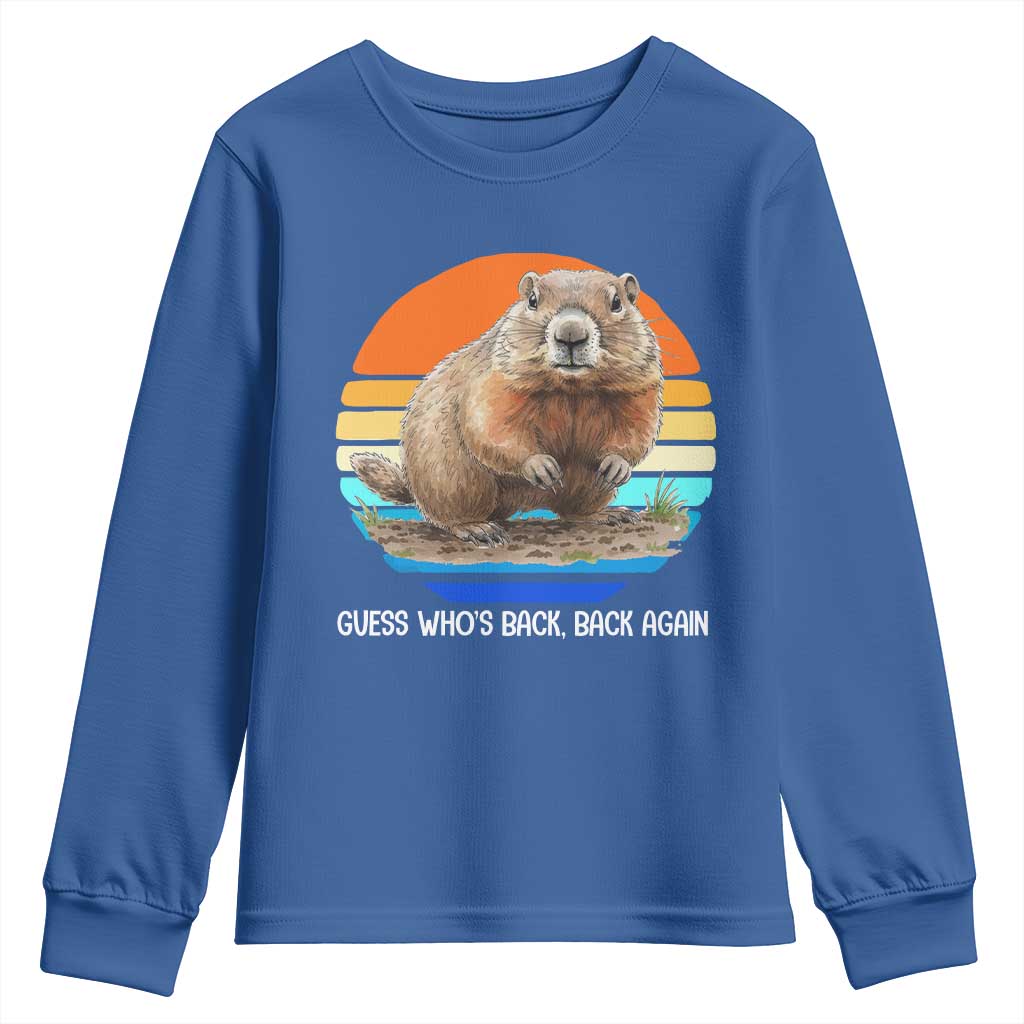 Groundhog Day Youth Sweatshirt Retro Vintage Funny Woodchuck Guess Whos Back TS10 Royal Blue Print Your Wear