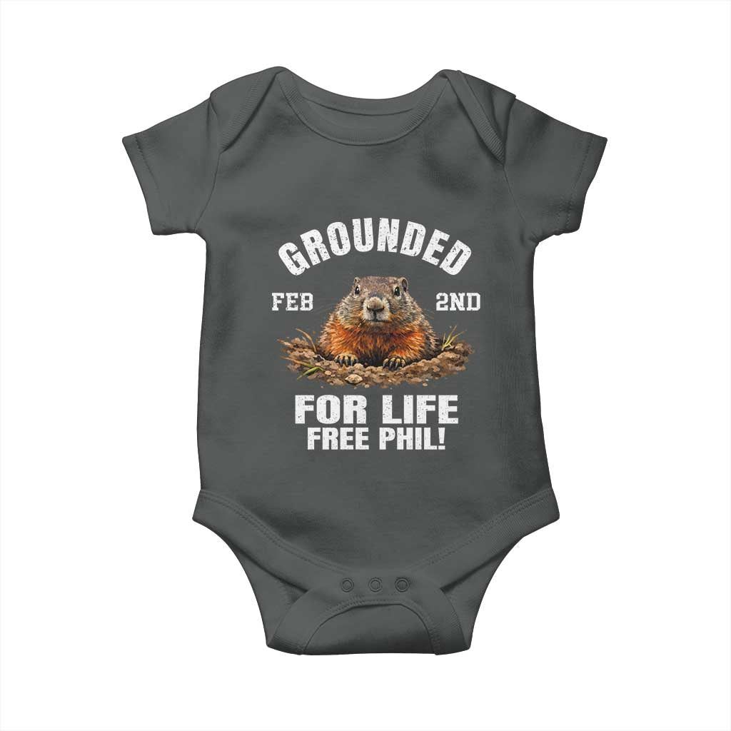 Funny Groundhog Baby Onesie Grounded For Life Ground Hog Day TS10 Dark Heather Print Your Wear