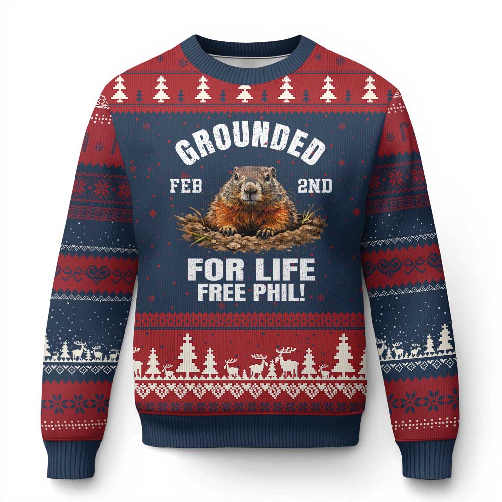 Funny Groundhog Ugly Christmas Sweater Grounded For Life Ground Hog Day TS10 Navy Red Print Your Wear