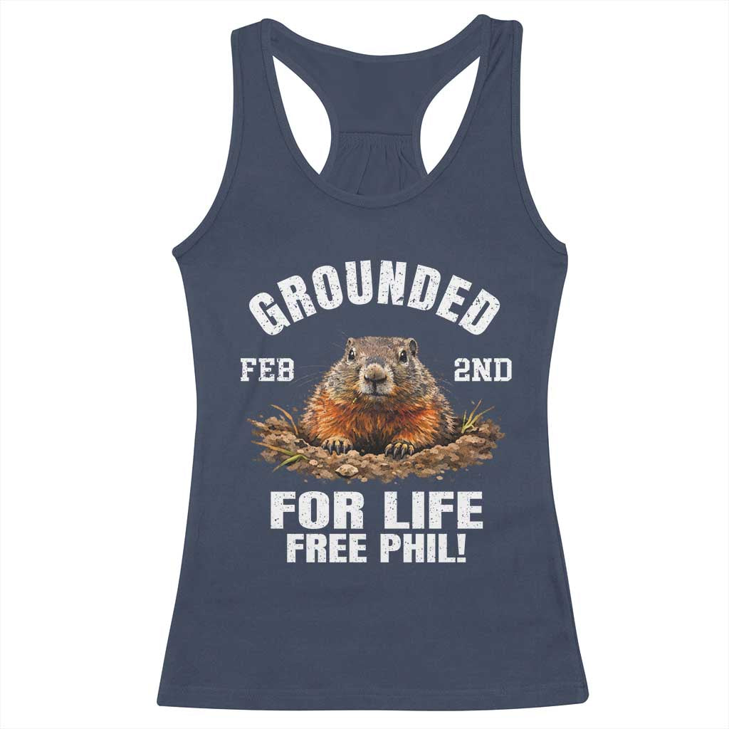 Funny Groundhog Racerback Tank Top Grounded For Life Ground Hog Day TS10 Navy Print Your Wear