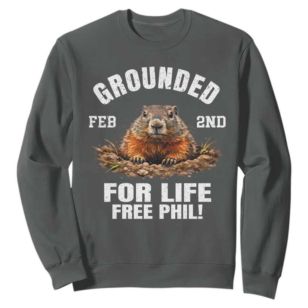 Funny Groundhog Sweatshirt Grounded For Life Ground Hog Day TS10 Dark Heather Print Your Wear
