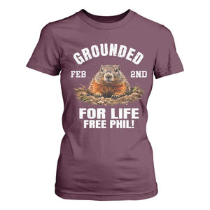 Funny Groundhog T Shirt For Women Grounded For Life Ground Hog Day TS10 Maroon Print Your Wear