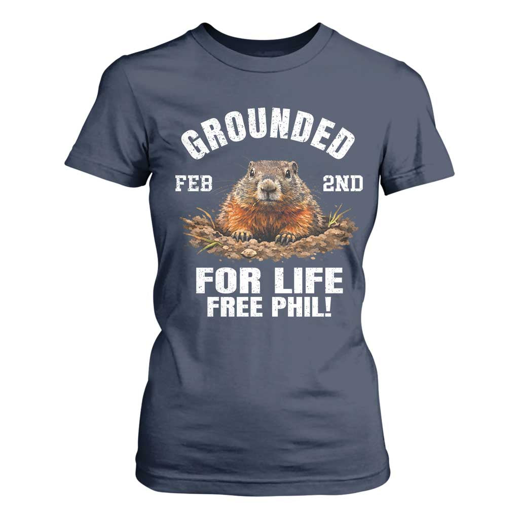 Funny Groundhog T Shirt For Women Grounded For Life Ground Hog Day TS10 Navy Print Your Wear