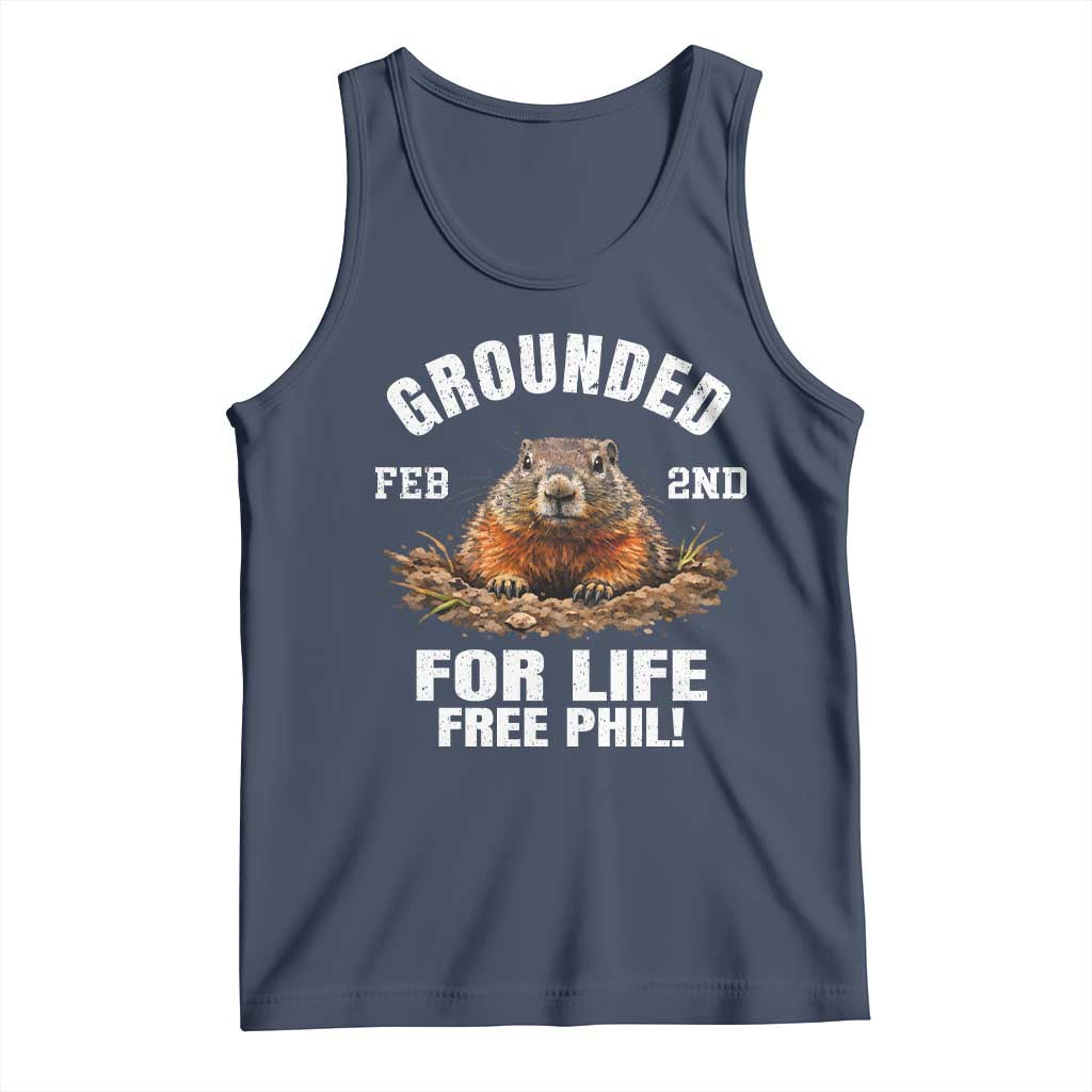 Funny Groundhog Tank Top Grounded For Life Ground Hog Day TS10 Navy Print Your Wear