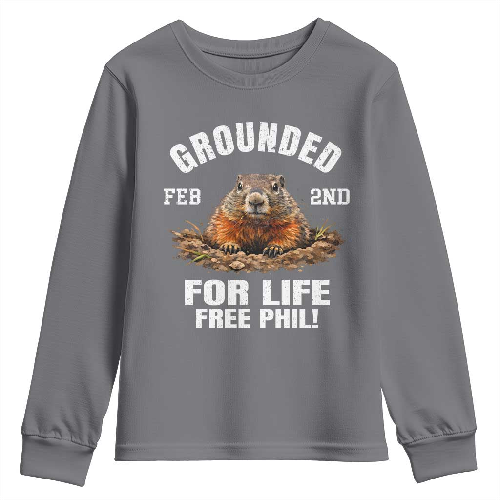 Funny Groundhog Youth Sweatshirt Grounded For Life Ground Hog Day TS10 Charcoal Print Your Wear