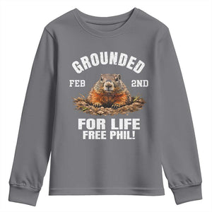 Funny Groundhog Youth Sweatshirt Grounded For Life Ground Hog Day TS10 Charcoal Print Your Wear