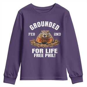 Funny Groundhog Youth Sweatshirt Grounded For Life Ground Hog Day TS10 Purple Print Your Wear