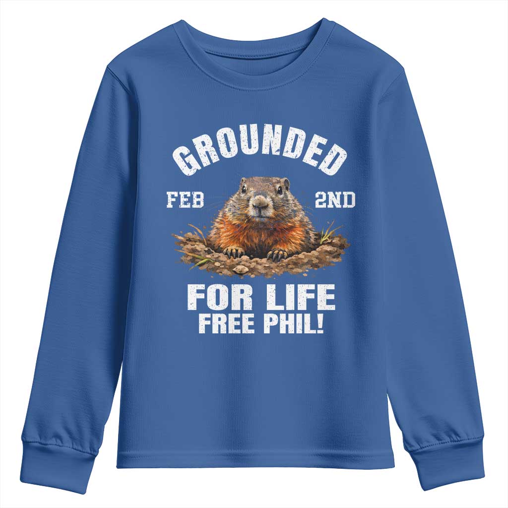 Funny Groundhog Youth Sweatshirt Grounded For Life Ground Hog Day TS10 Royal Blue Print Your Wear