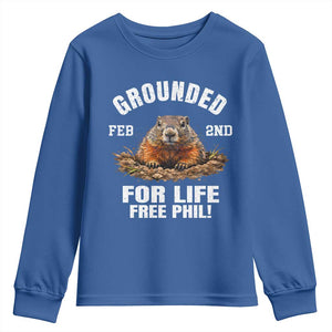 Funny Groundhog Youth Sweatshirt Grounded For Life Ground Hog Day TS10 Royal Blue Print Your Wear