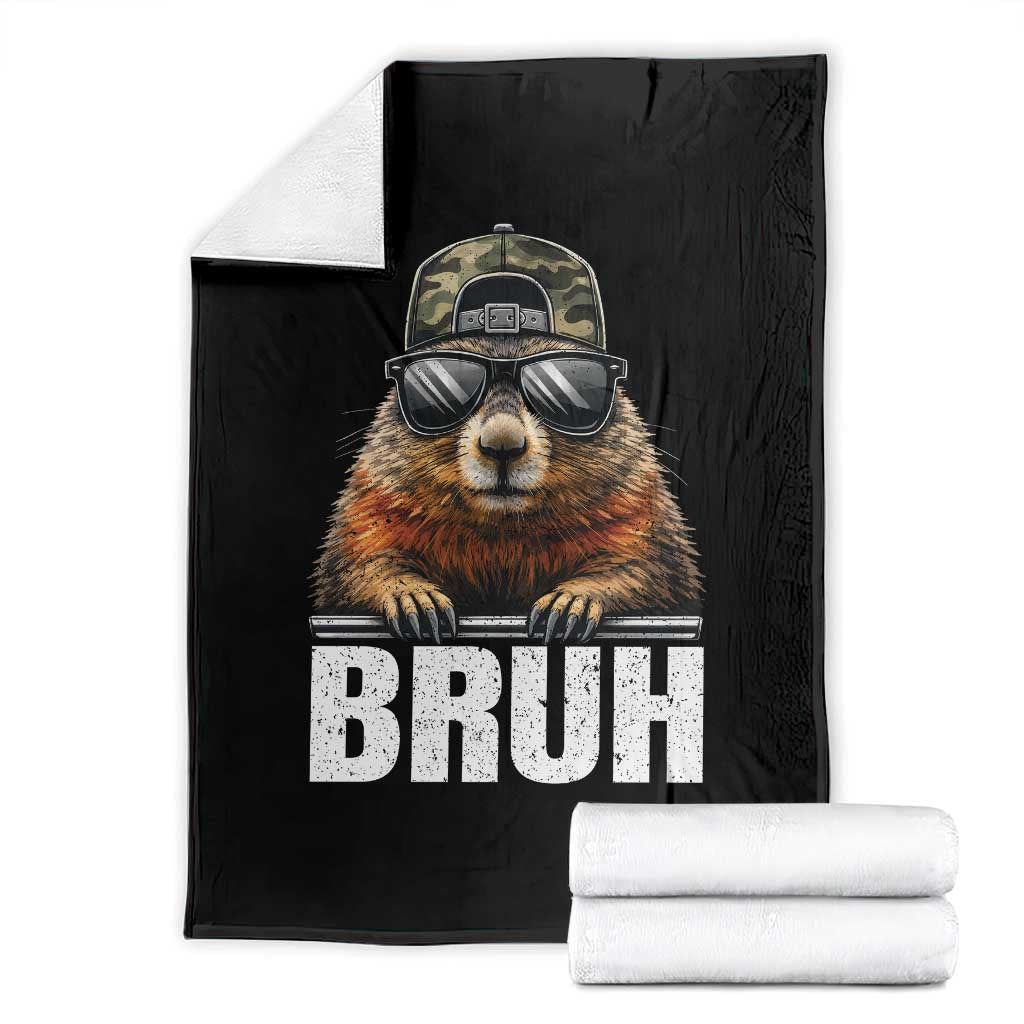 Bruh Groundhog Throw Blanket Funny Woodchuck Camo Hat Youth Teens Kids Slang TS10 Black Print Your Wear