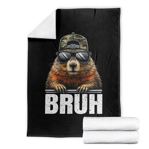 Bruh Groundhog Throw Blanket Funny Woodchuck Camo Hat Youth Teens Kids Slang TS10 Black Print Your Wear