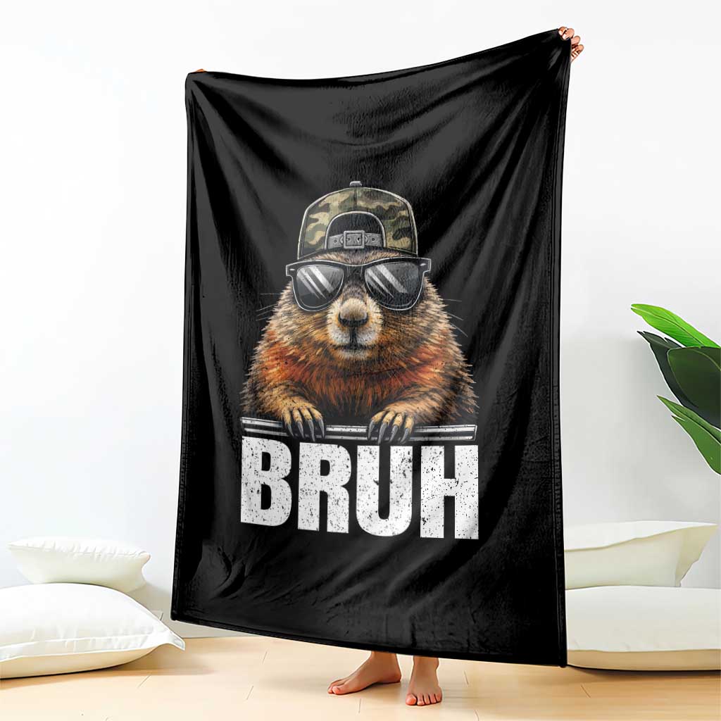 Bruh Groundhog Throw Blanket Funny Woodchuck Camo Hat Youth Teens Kids Slang TS10 Print Your Wear