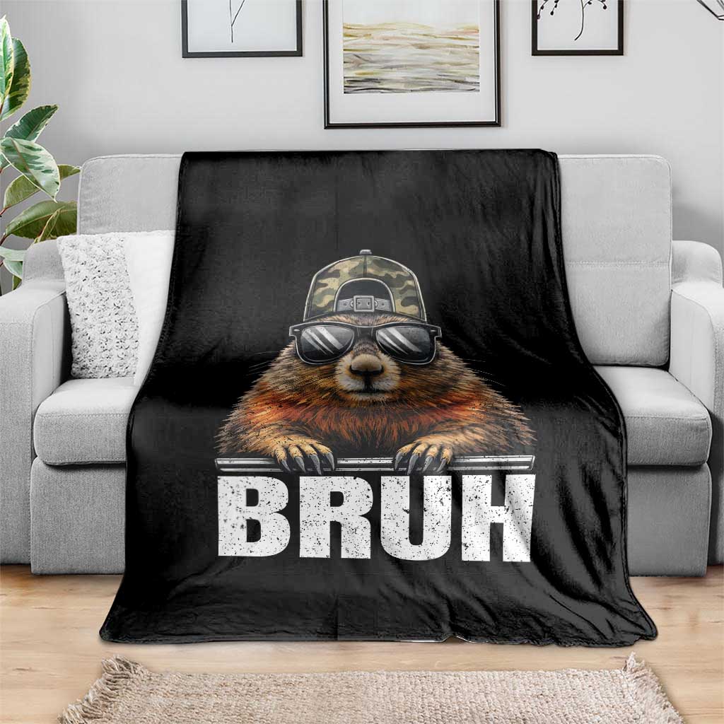 Bruh Groundhog Throw Blanket Funny Woodchuck Camo Hat Youth Teens Kids Slang TS10 Print Your Wear