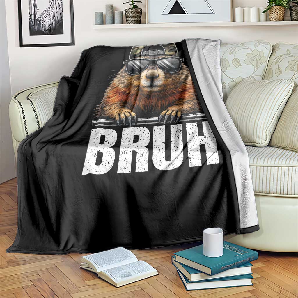 Bruh Groundhog Throw Blanket Funny Woodchuck Camo Hat Youth Teens Kids Slang TS10 Print Your Wear