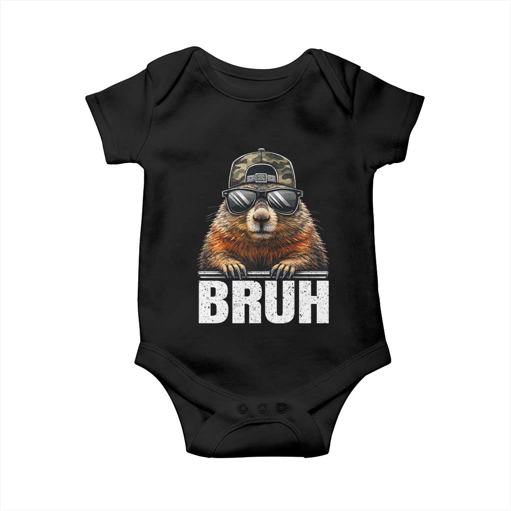 Bruh Groundhog Baby Onesie Funny Woodchuck Camo Hat Youth Teens Kids Slang TS10 Black Print Your Wear