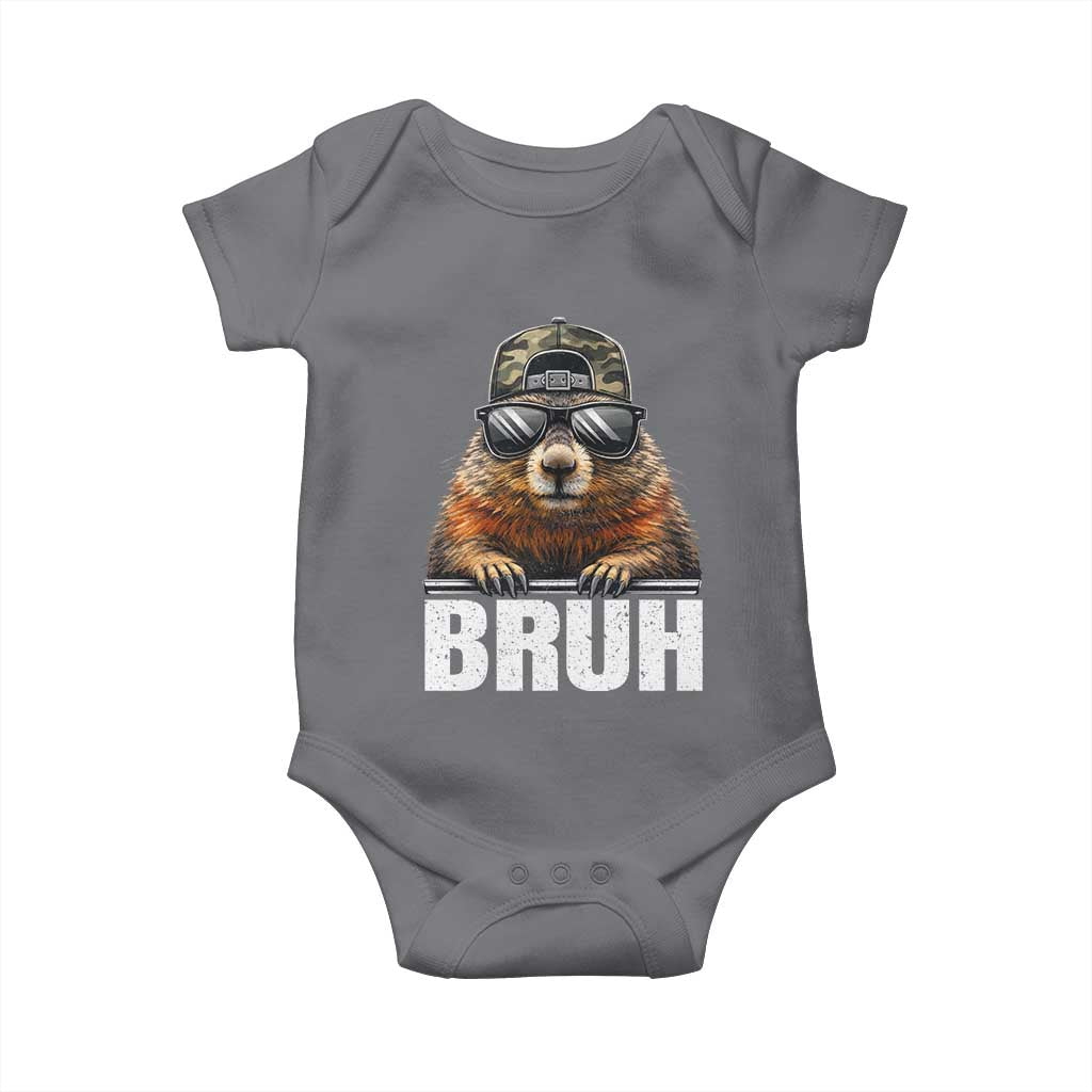 Bruh Groundhog Baby Onesie Funny Woodchuck Camo Hat Youth Teens Kids Slang TS10 Charcoal Print Your Wear