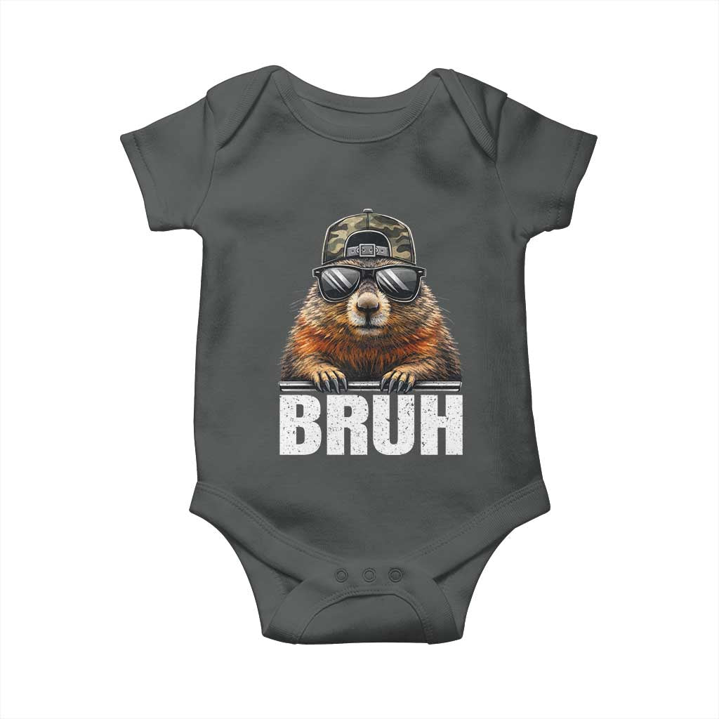Bruh Groundhog Baby Onesie Funny Woodchuck Camo Hat Youth Teens Kids Slang TS10 Dark Heather Print Your Wear