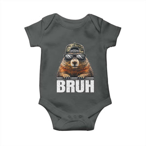 Bruh Groundhog Baby Onesie Funny Woodchuck Camo Hat Youth Teens Kids Slang TS10 Dark Heather Print Your Wear