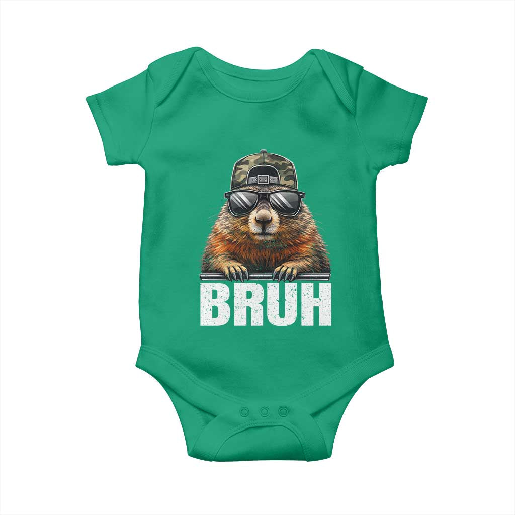 Bruh Groundhog Baby Onesie Funny Woodchuck Camo Hat Youth Teens Kids Slang TS10 Irish Green Print Your Wear
