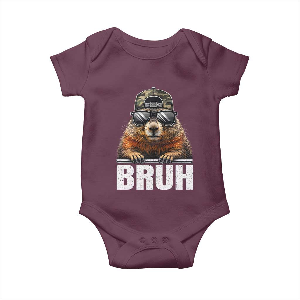 Bruh Groundhog Baby Onesie Funny Woodchuck Camo Hat Youth Teens Kids Slang TS10 Maroon Print Your Wear