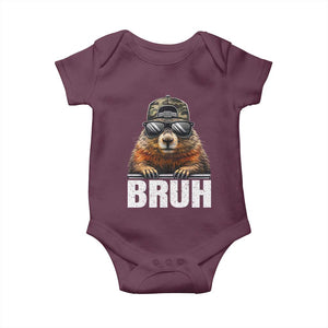 Bruh Groundhog Baby Onesie Funny Woodchuck Camo Hat Youth Teens Kids Slang TS10 Maroon Print Your Wear