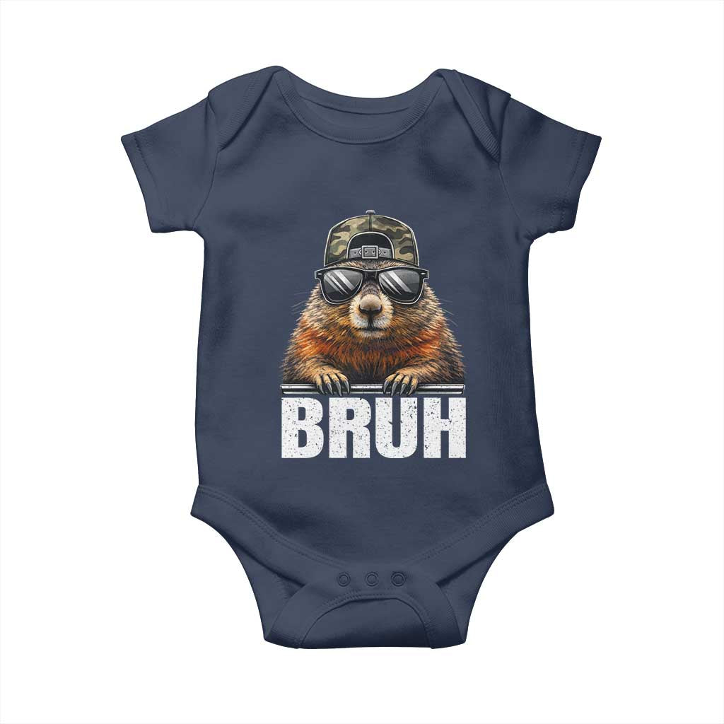Bruh Groundhog Baby Onesie Funny Woodchuck Camo Hat Youth Teens Kids Slang TS10 Navy Print Your Wear