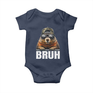 Bruh Groundhog Baby Onesie Funny Woodchuck Camo Hat Youth Teens Kids Slang TS10 Navy Print Your Wear