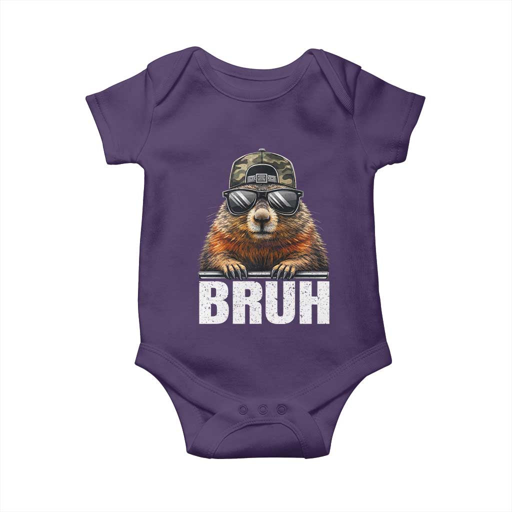 Bruh Groundhog Baby Onesie Funny Woodchuck Camo Hat Youth Teens Kids Slang TS10 Purple Print Your Wear
