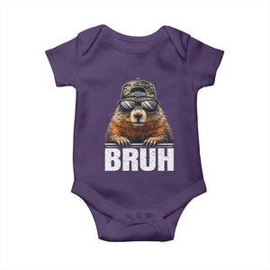Bruh Groundhog Baby Onesie Funny Woodchuck Camo Hat Youth Teens Kids Slang TS10 Purple Print Your Wear
