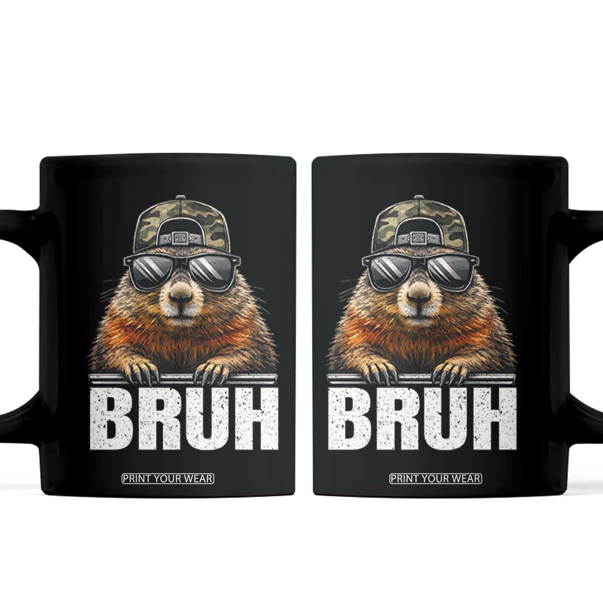 Bruh Groundhog Coffee Mug Funny Woodchuck Camo Hat Youth Teens Kids Slang TS10 Black Print Your Wear