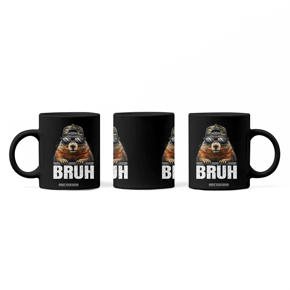 Bruh Groundhog Coffee Mug Funny Woodchuck Camo Hat Youth Teens Kids Slang TS10 Print Your Wear