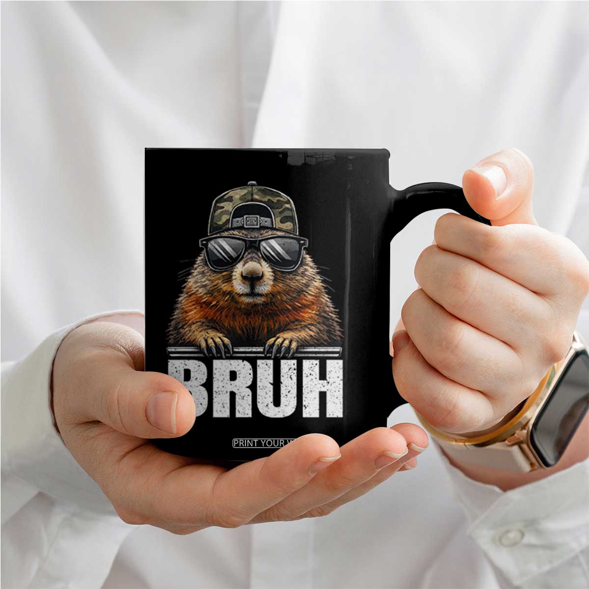 Bruh Groundhog Coffee Mug Funny Woodchuck Camo Hat Youth Teens Kids Slang TS10 Print Your Wear