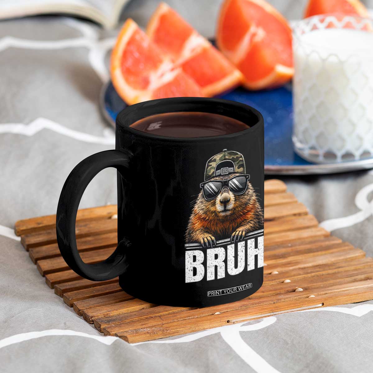 Bruh Groundhog Coffee Mug Funny Woodchuck Camo Hat Youth Teens Kids Slang TS10 Print Your Wear