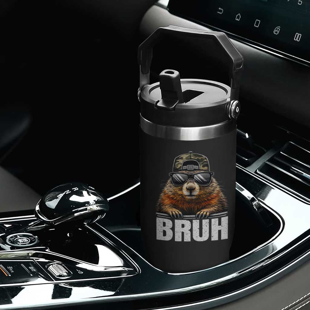 Bruh Groundhog Flip Straw Tumbler Funny Woodchuck Camo Hat Youth Teens Kids Slang TS10 Print Your Wear