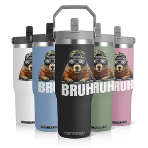 Bruh Groundhog Flip Straw Tumbler Funny Woodchuck Camo Hat Youth Teens Kids Slang TS10 Print Your Wear