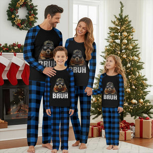 Bruh Groundhog Plaid Pajama Set Funny Woodchuck Camo Hat Youth Teens Kids Slang TS10 Blue Plaid Print Your Wear