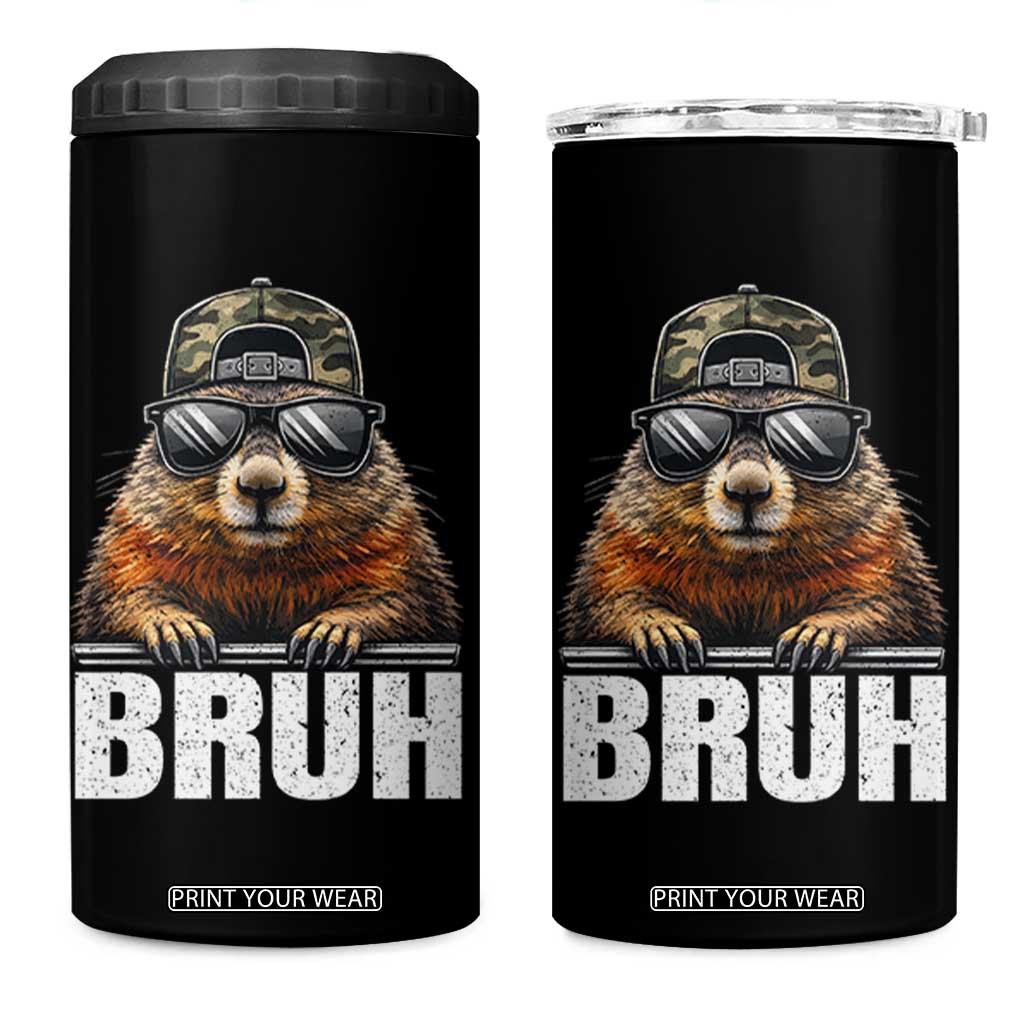 Bruh Groundhog 4 in 1 Can Cooler Tumbler Funny Woodchuck Camo Hat Youth Teens Kids Slang TS10 One Size: 16 oz Black Print Your Wear