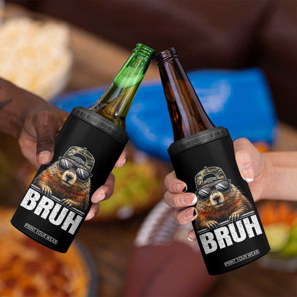 Bruh Groundhog 4 in 1 Can Cooler Tumbler Funny Woodchuck Camo Hat Youth Teens Kids Slang TS10 Print Your Wear