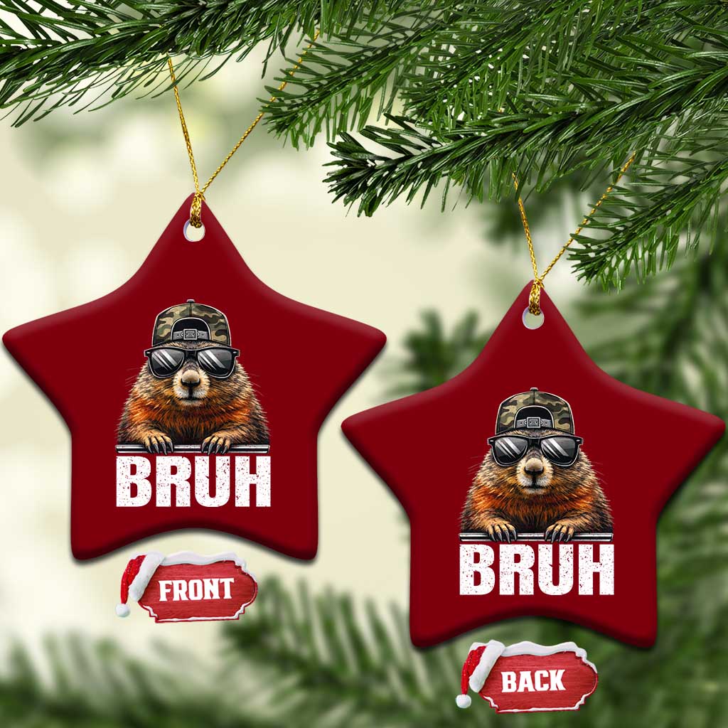 Bruh Groundhog Ceramic Ornament Funny Woodchuck Camo Hat Youth Teens Kids Slang TS10 Print Your Wear