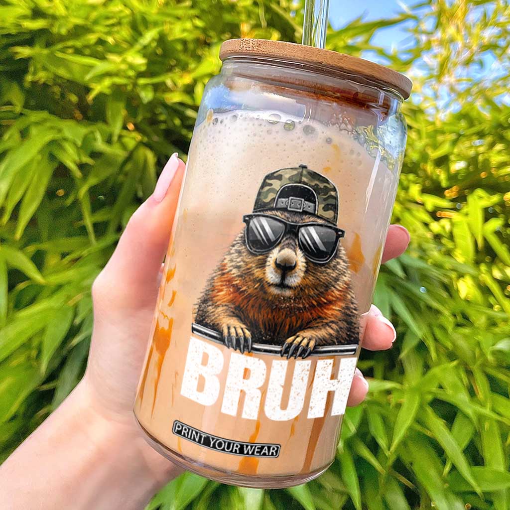 Bruh Groundhog Glass Can Funny Woodchuck Camo Hat Youth Teens Kids Slang TS10 Black Print Your Wear