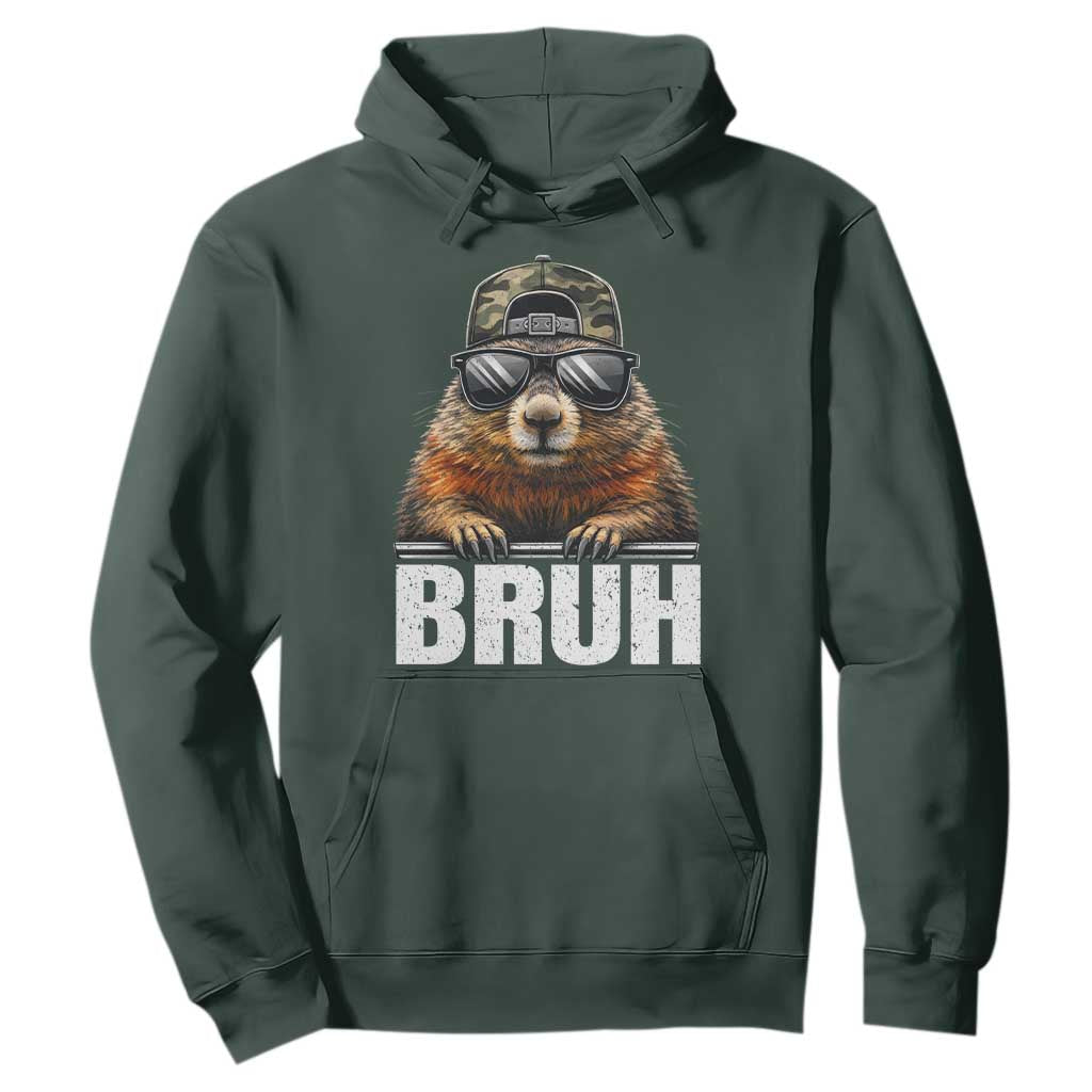 Bruh Groundhog Hoodie Funny Woodchuck Camo Hat Youth Teens Kids Slang TS10 Dark Forest Green Print Your Wear