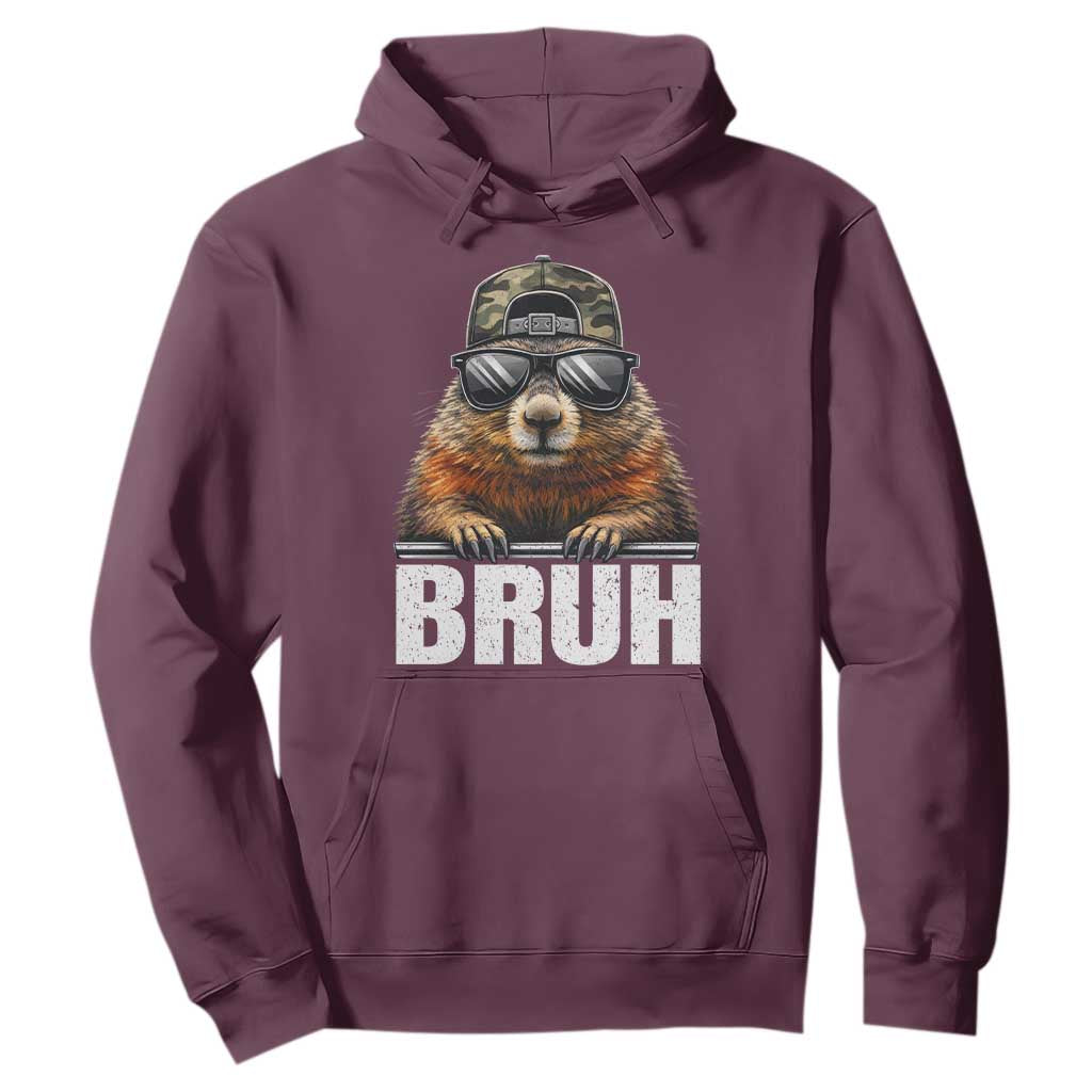 Bruh Groundhog Hoodie Funny Woodchuck Camo Hat Youth Teens Kids Slang TS10 Maroon Print Your Wear