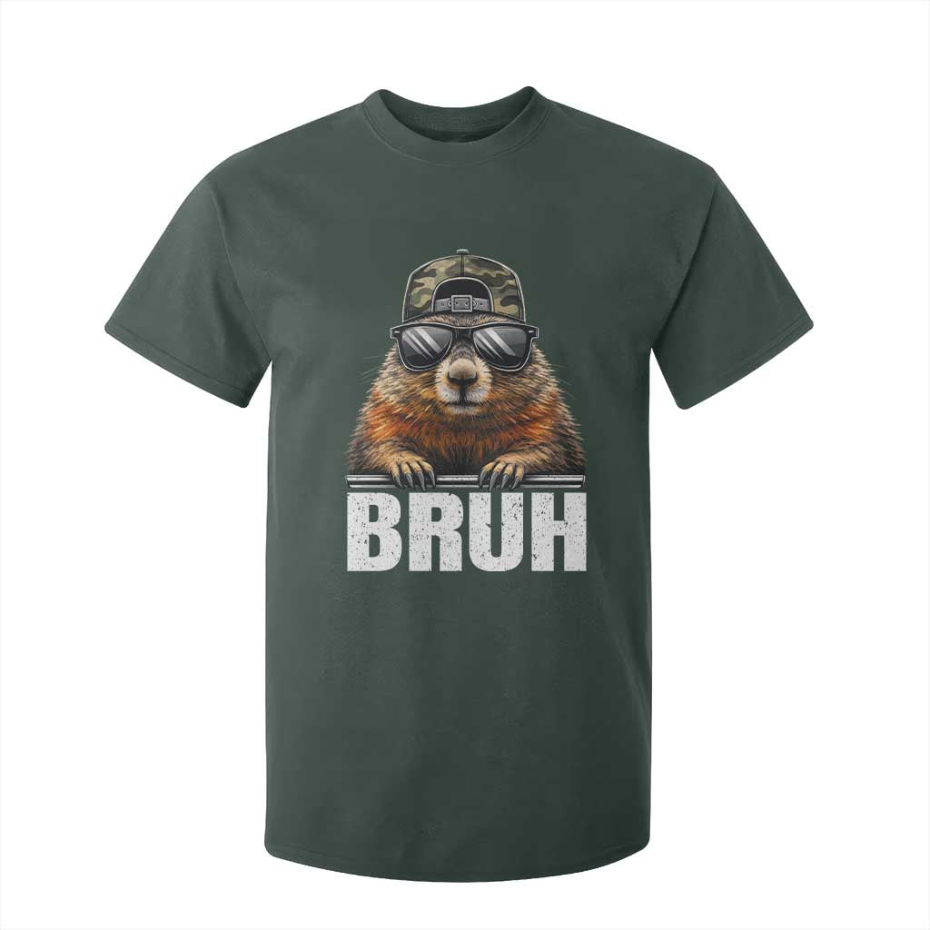 Bruh Groundhog T Shirt For Kid Funny Woodchuck Camo Hat Youth Teens Kids Slang TS10 Dark Forest Green Print Your Wear
