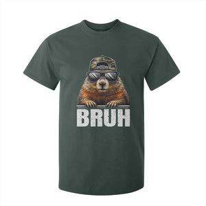 Bruh Groundhog T Shirt For Kid Funny Woodchuck Camo Hat Youth Teens Kids Slang TS10 Dark Forest Green Print Your Wear