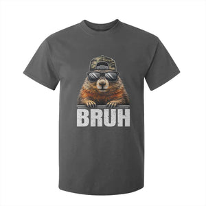 Bruh Groundhog T Shirt For Kid Funny Woodchuck Camo Hat Youth Teens Kids Slang TS10 Dark Heather Print Your Wear